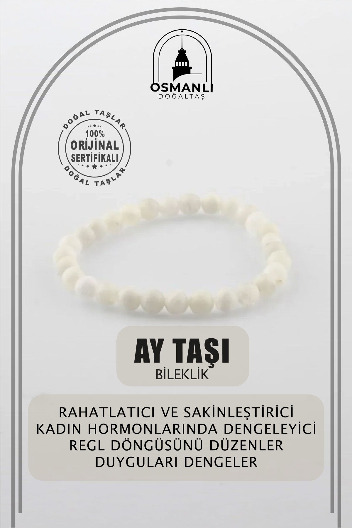 Sertifikalı Ay Taşı Doğaltaş Bileklik 6 Mm B098