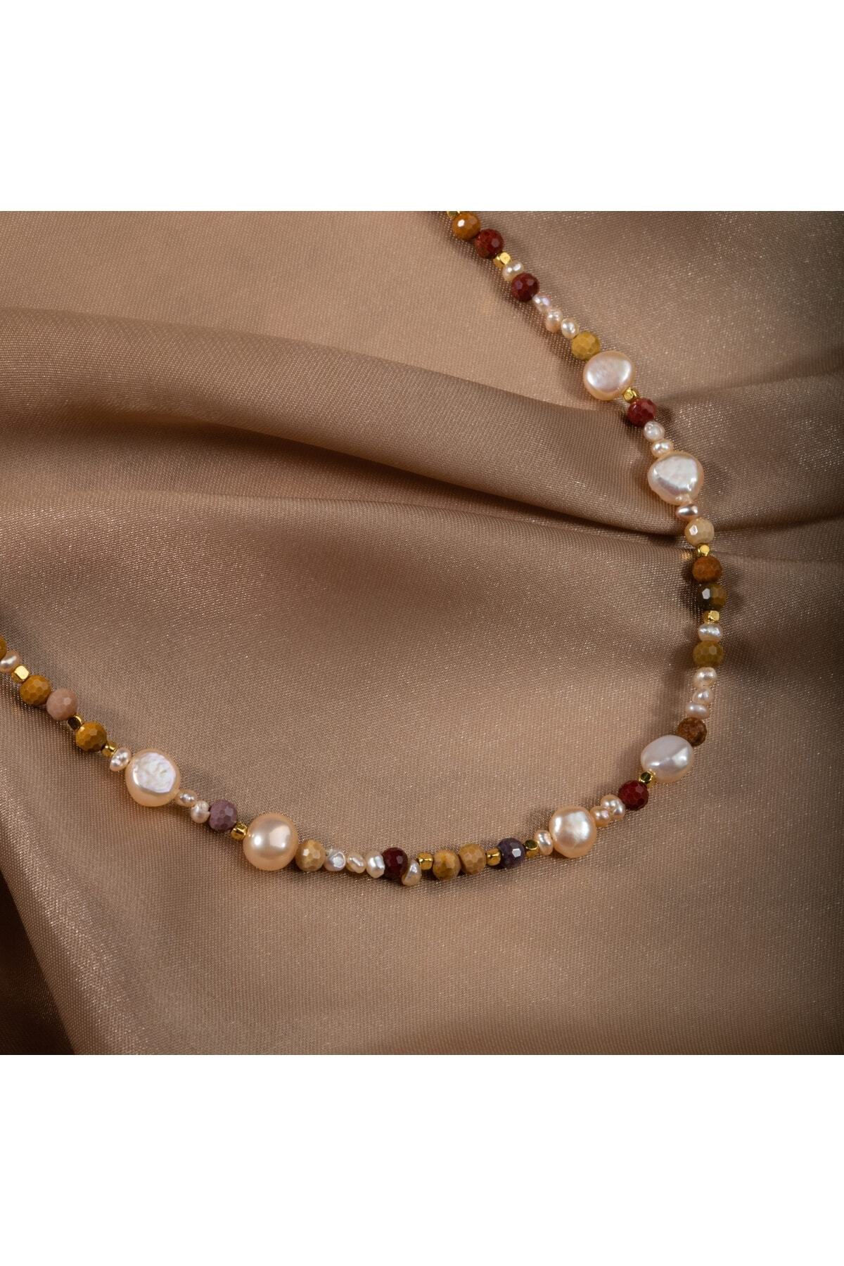 Inci-jasper Doğal Taş Gümüş Kapama Kolye (3CM UZATMA İLE BİRLİKTE)