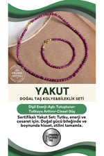 SERTİFİKALI Yakut Doğal Taş Bileklik (18cm) Ve Kolye (45cm )Seti
