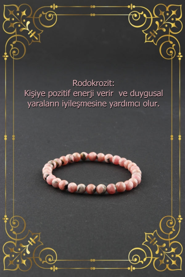 Sertifikalı Rodokrozit Doğal Taş Bileklik 6mm