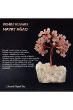 Sertifikalı Pembe Kuvars Doğal Taş Ağacı, şık ve doğal enerjili dekor parçası