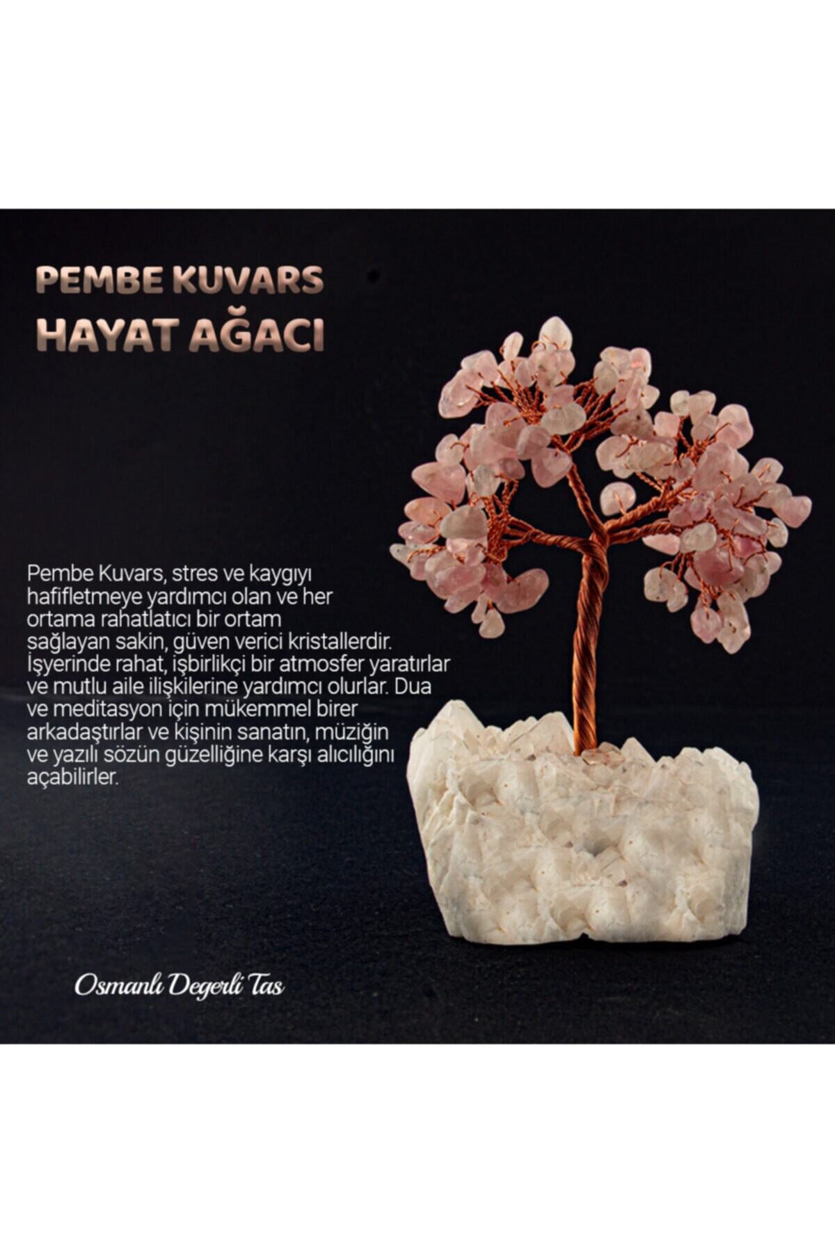 Sertifikalı Pembe Kuvars Doğal Taş Ağacı, şık ve doğal enerjili dekor parçası