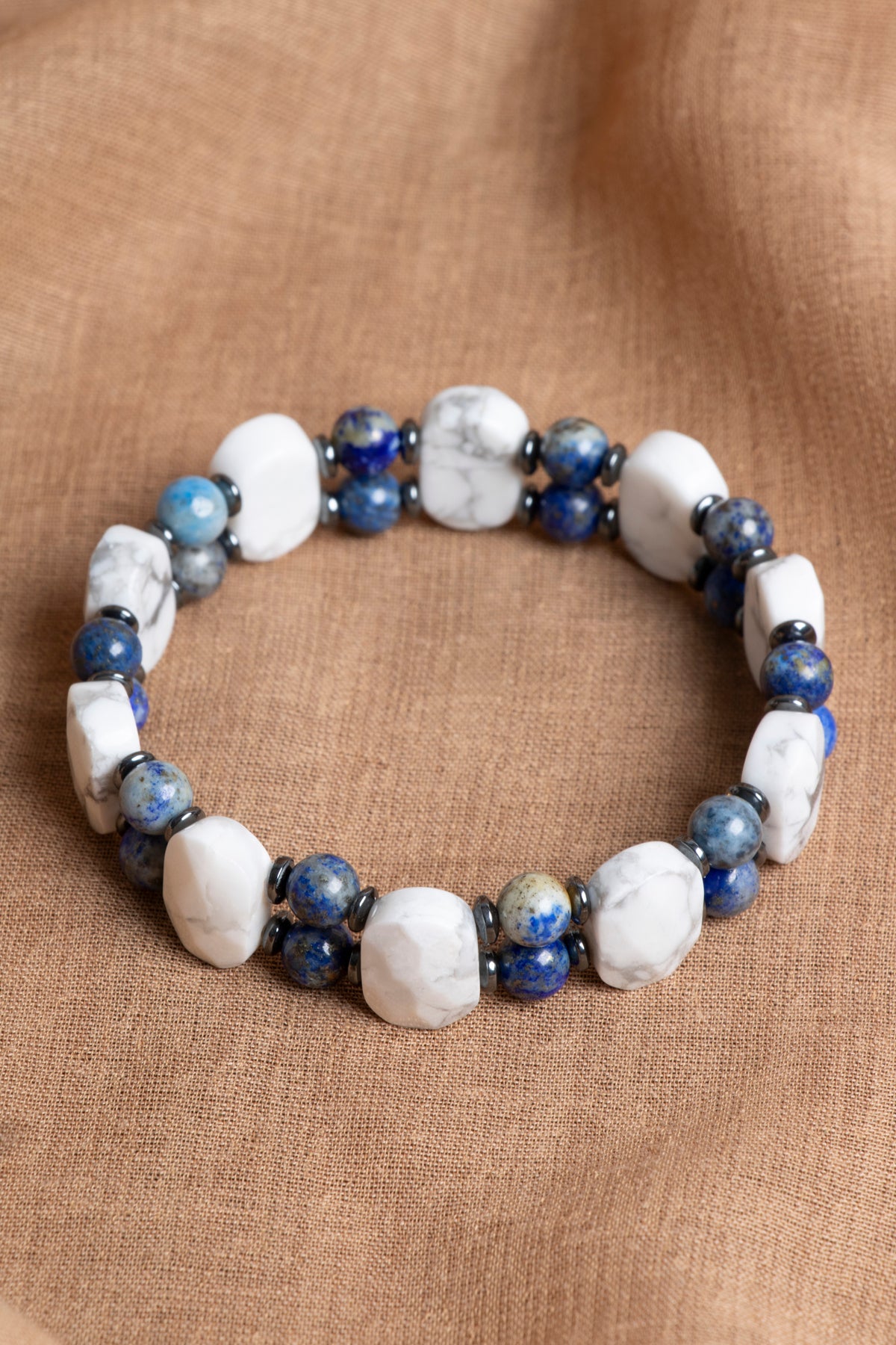Sertifikalı lapis lazuli - havlit doğal taş bileklik