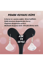 Sertifikalı Pembe Kuvars Damla Doğal Taş Küpe - 2cm Pirinç Aksamlı Klips Damla Beyaz