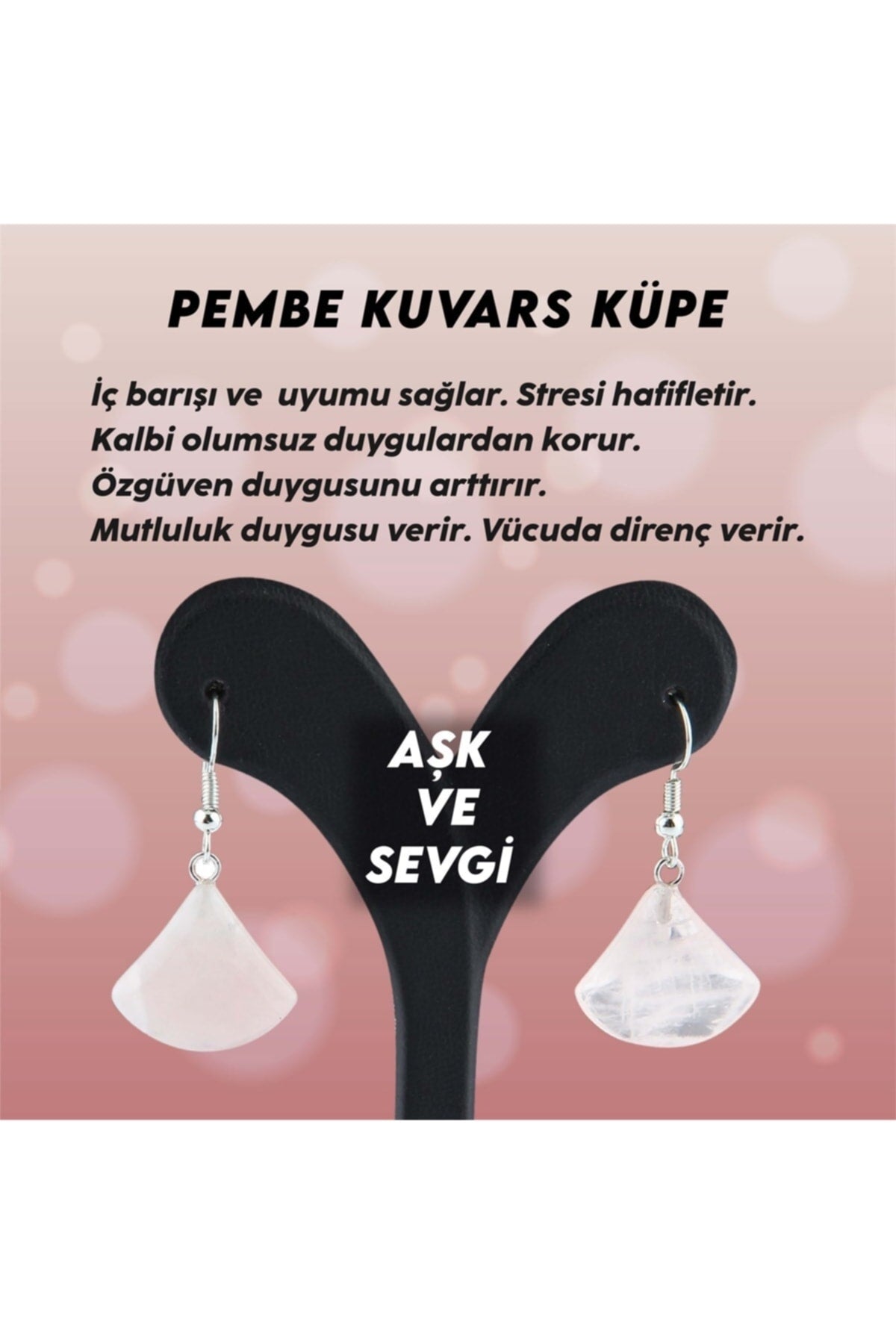 Sertifikalı Pembe Kuvars Damla Doğal Taş Küpe - 2cm Pirinç Aksamlı Klips Damla Beyaz