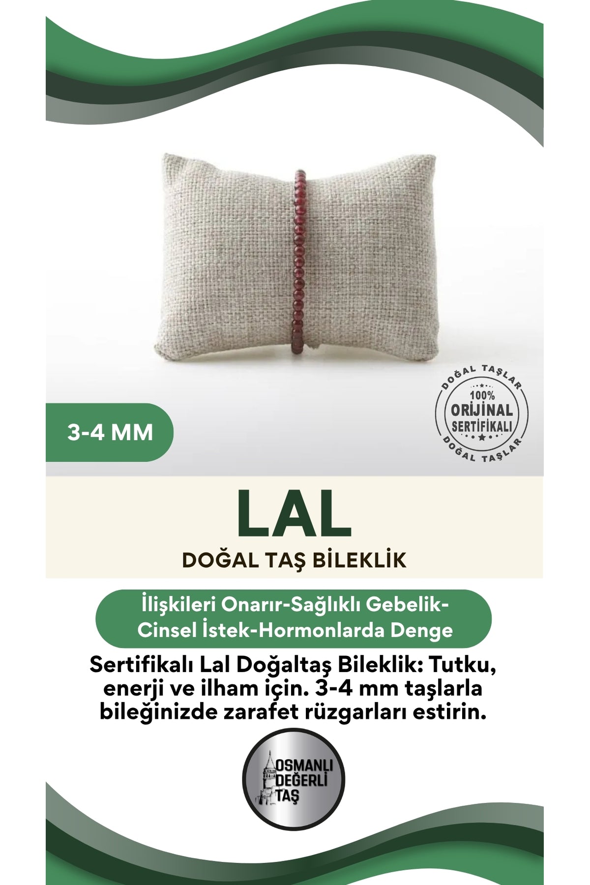 Sertifikalı Lal Doğaltaş Bileklik 3-4 Mm, B974
