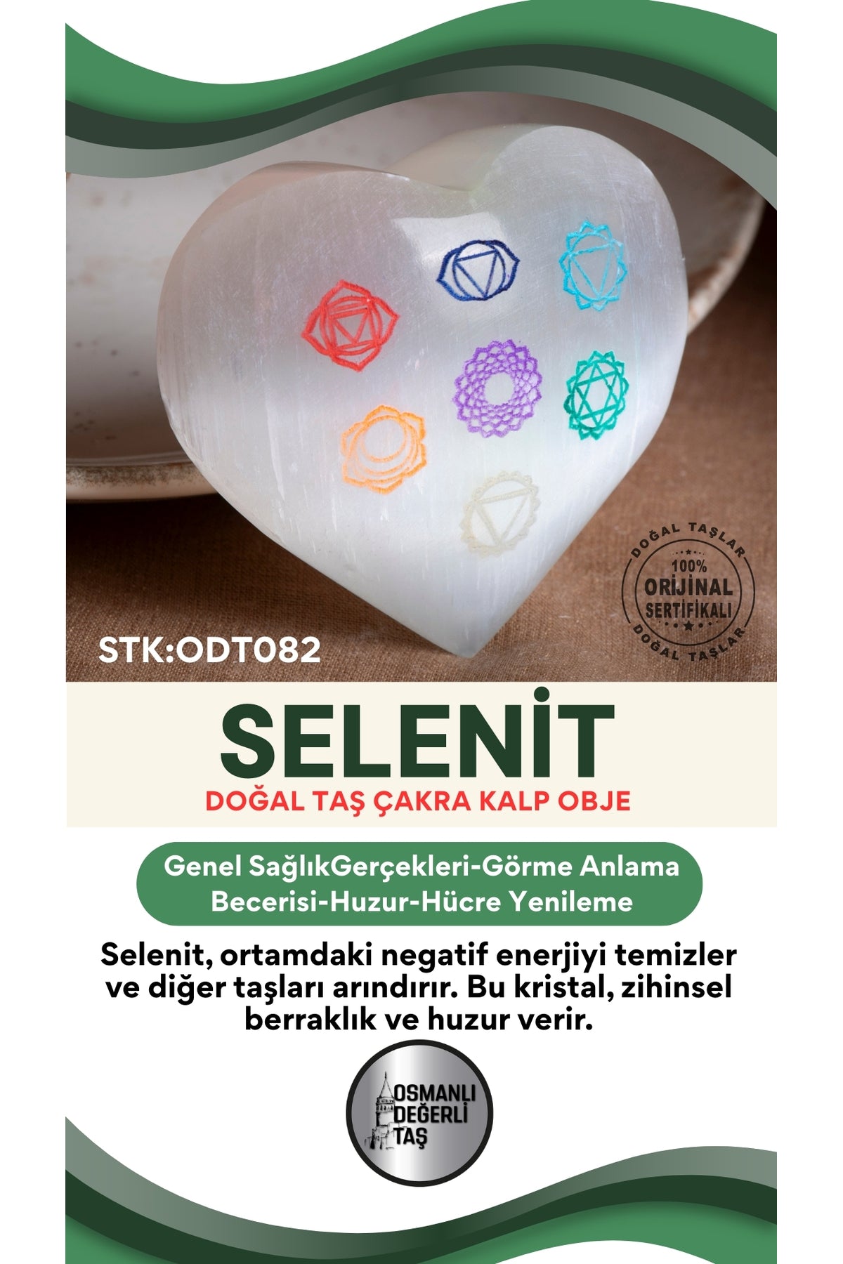 SERTİFİKALI Selenit Doğal Taş Kalp Obje ODT082