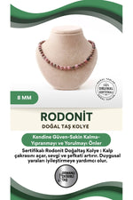 Sertifikalı Rodonit Doğaltaş Kolye 8 Mm, M540