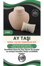 Sertifikalı Ay Taşı Kolye Bileklik Takım 4 mm