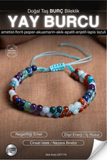 SERTİFİKALI Jasper-Ametist-Akuamarin-Akik-Apatit-Anjelit-Lapis Yay Burç Doğal Taş Bileklik ODT179