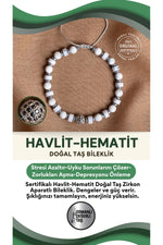SERTİFİKALI havlit - hematit Doğal Taş Zirkon Aparatlı Bileklik