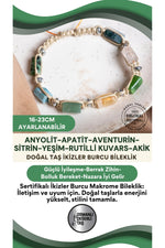 SERTİFİKA İkizler Burcu Doğal Taş Makrome Ayarlanabilir Bileklik