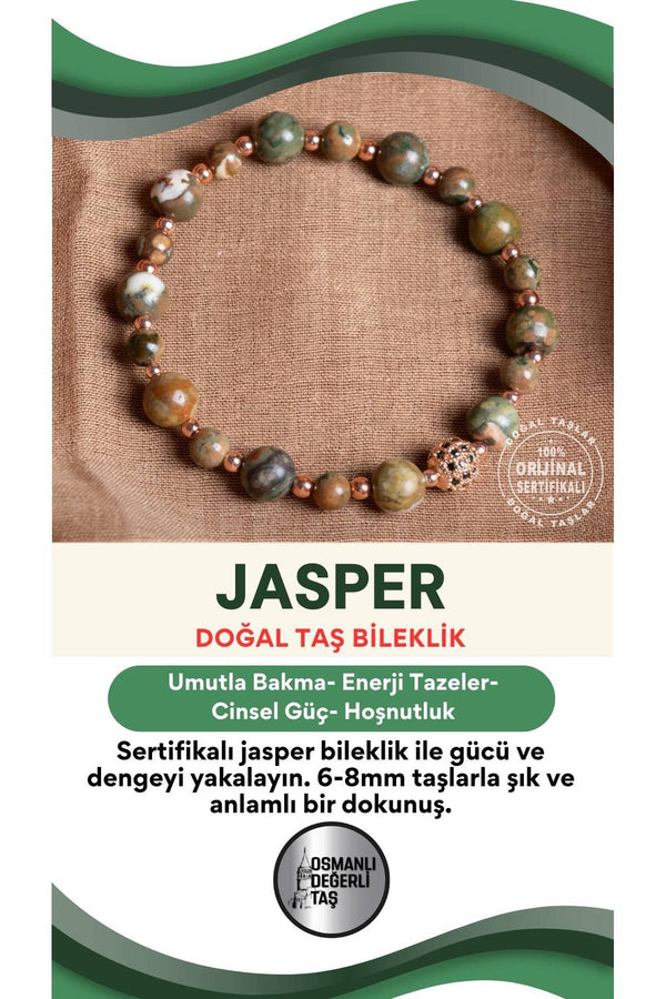 SERTİFİKALI Jasper Doğal Taş Bileklik 6-8 mm