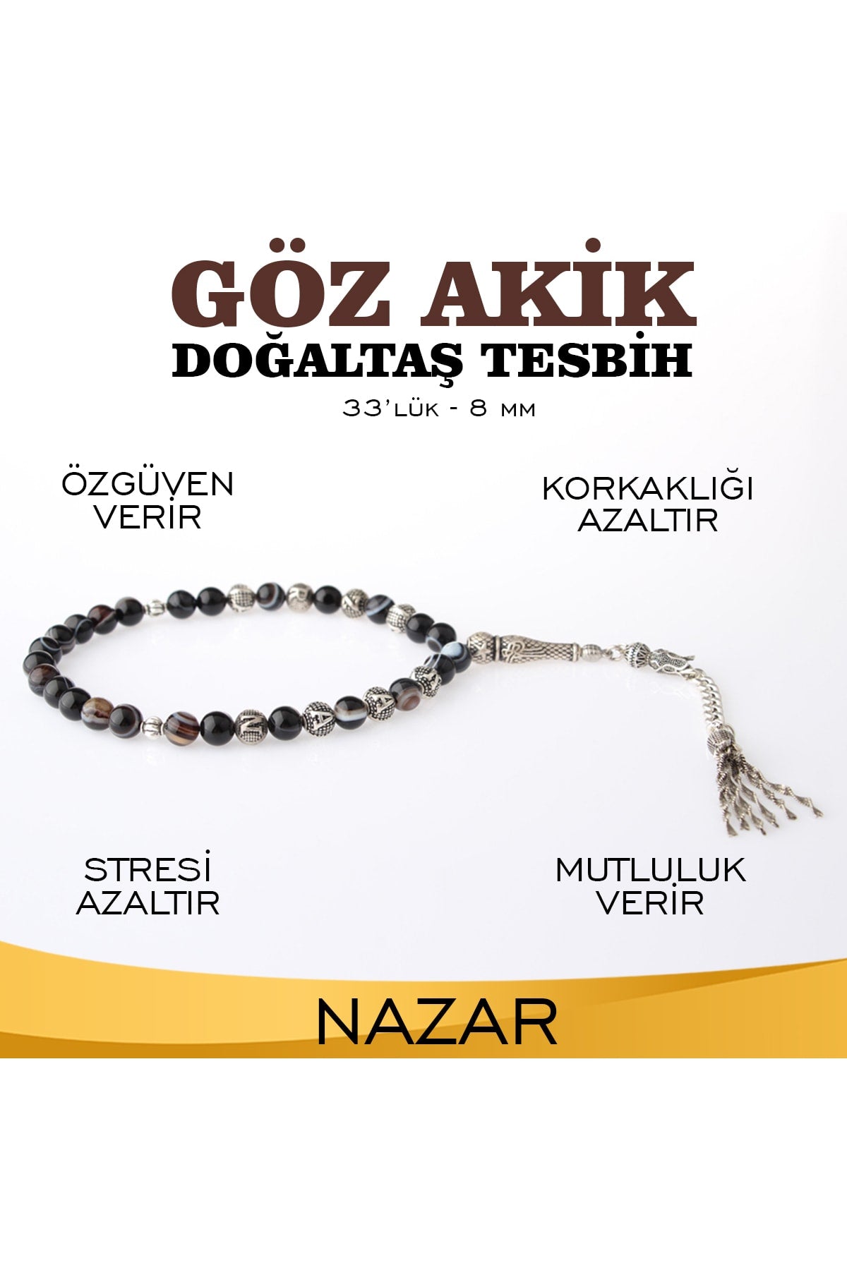 Sertifikalı Göz Akik Doğaltaş Tesbih 6 Mm, T222