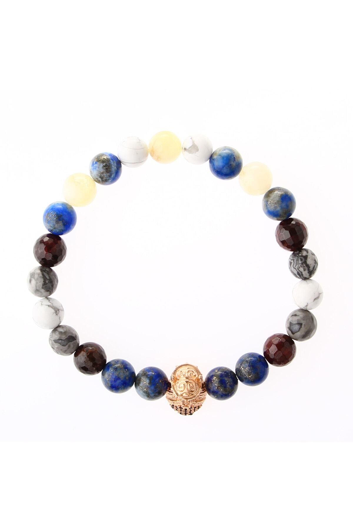 Sertifikalı Lal, Lapis, Havlit, Kalsit Doğaltaş Bileklik 8 Mm B910