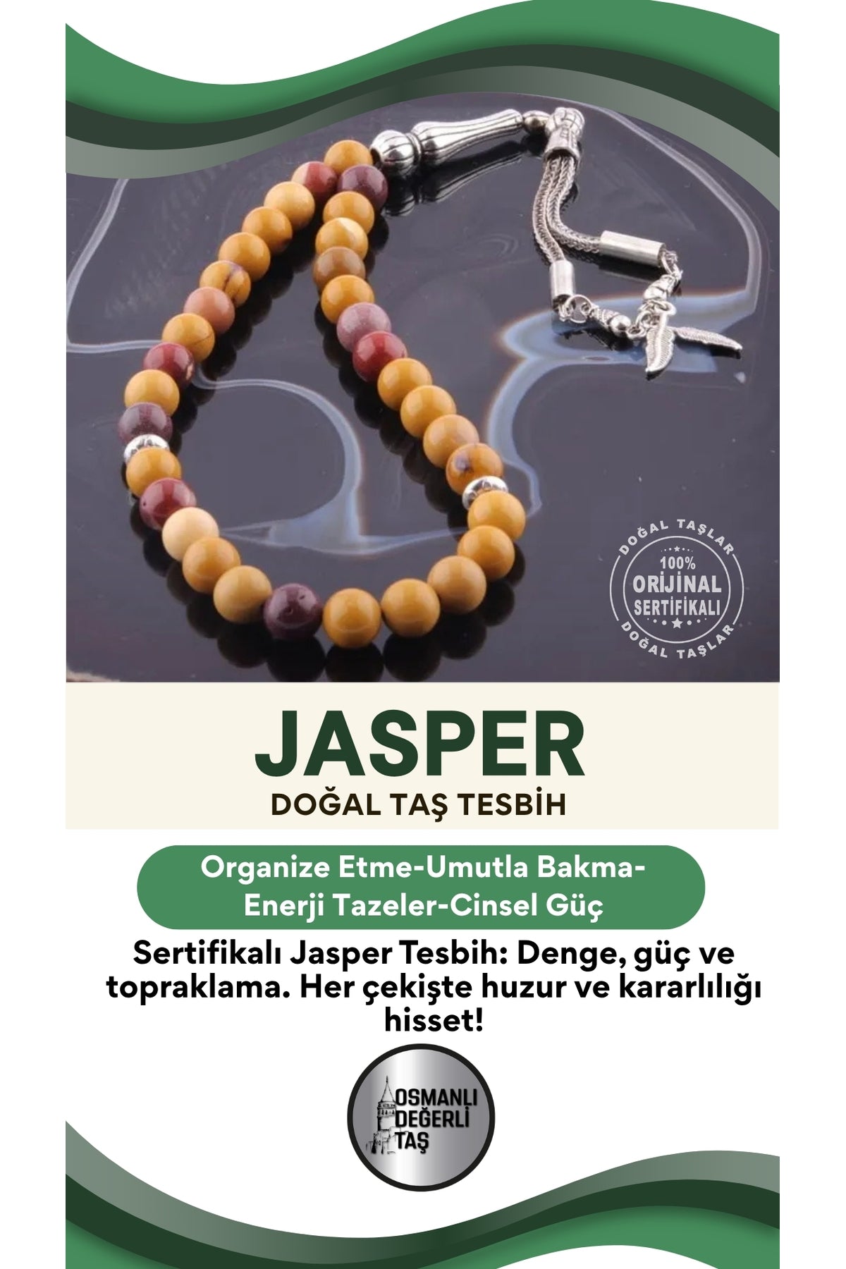 Sertifikalı Jasper Doğal Taş Tesbih T178