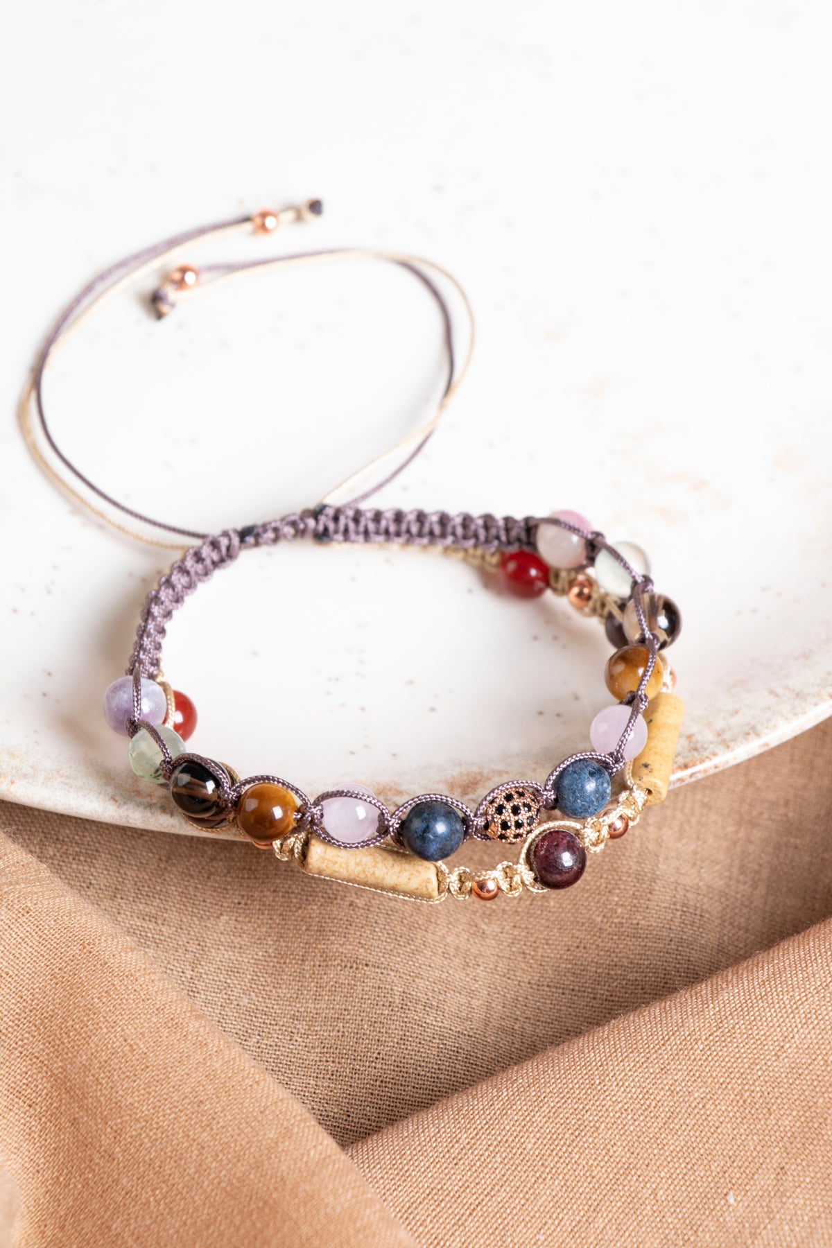 SERTİFİKALI Oğlak Burcu Doğal Taş İkili Makrome Bileklik