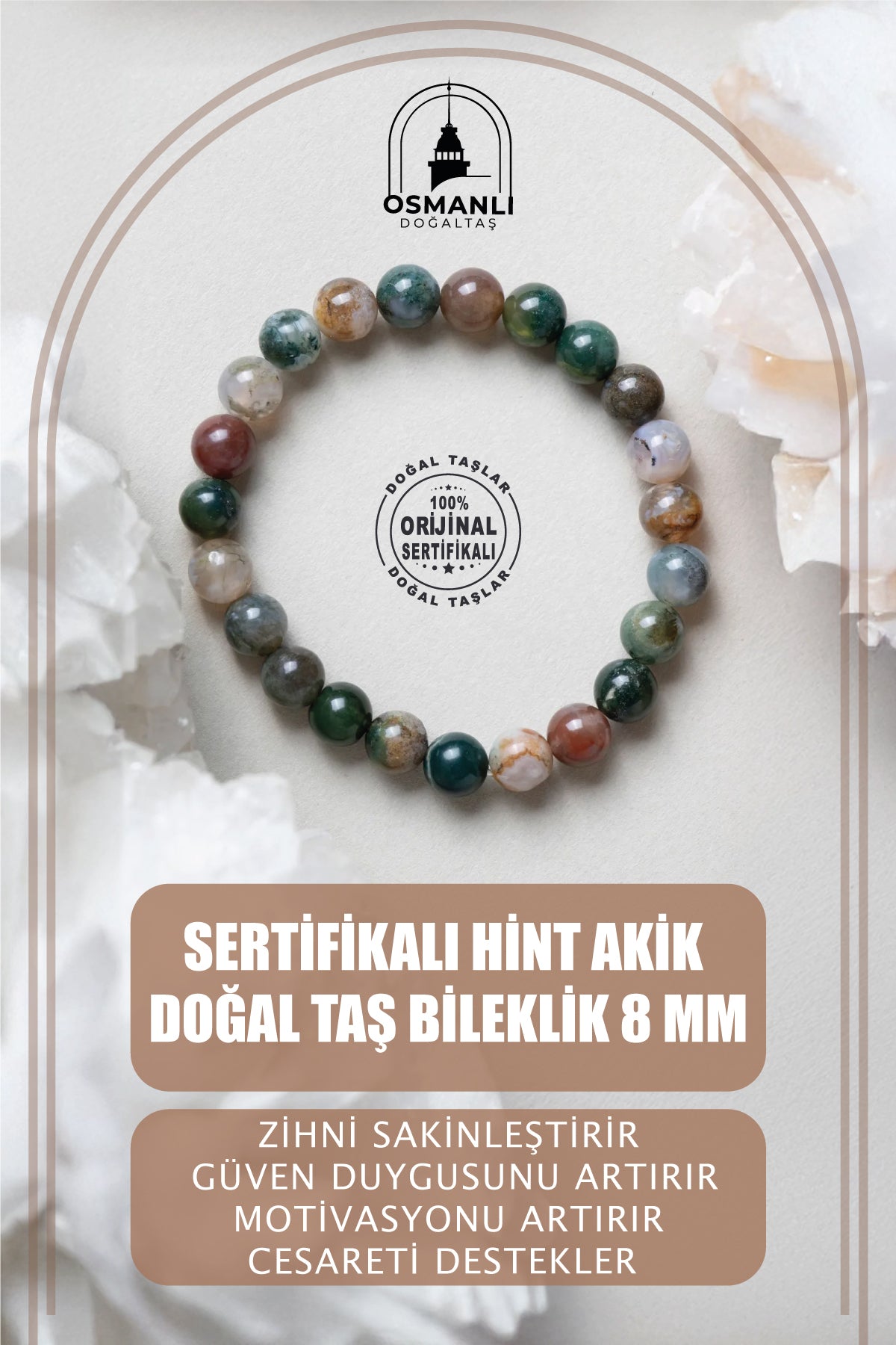 Sertifikalı Hint Akik Doğal Taş Bileklik - 8 Mm B769