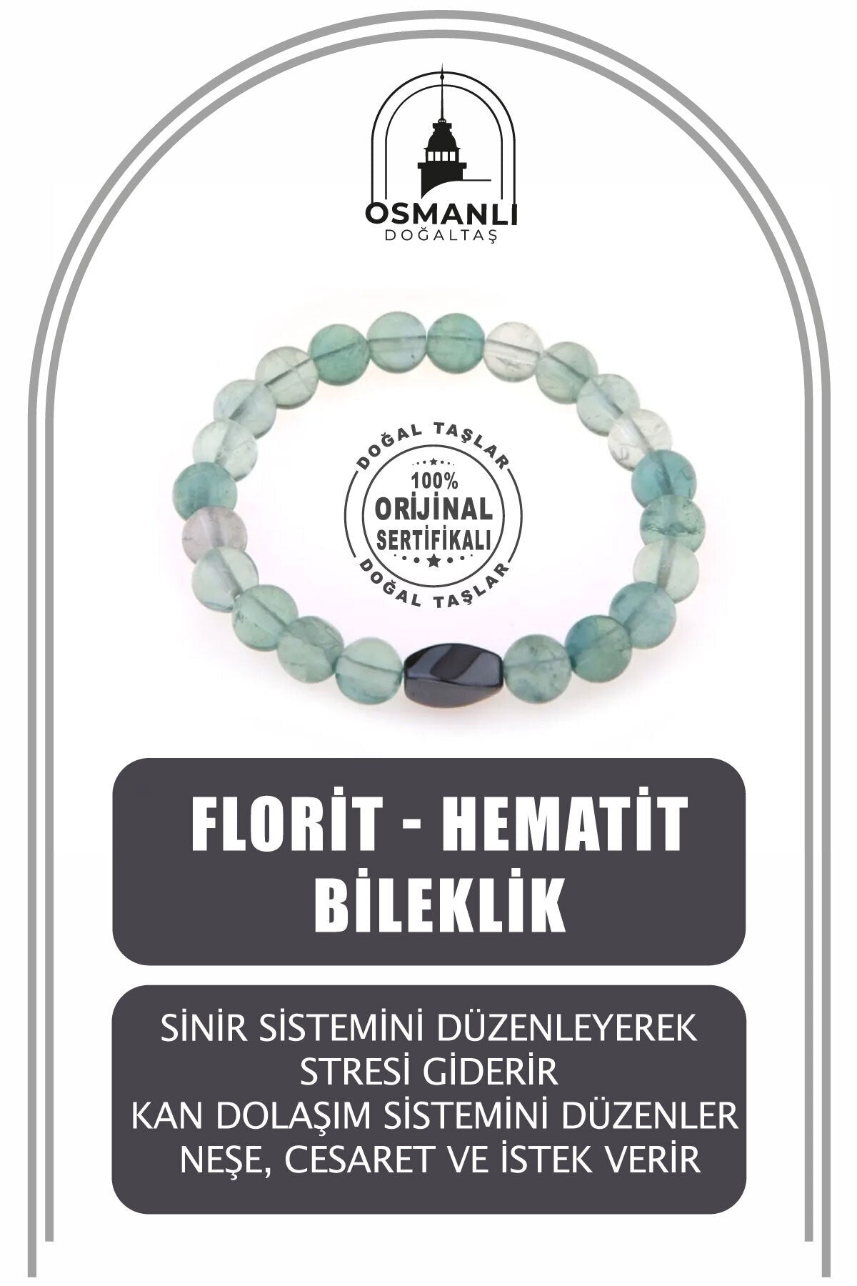Sertifikalı Doğal Taş Bileklik - Florit,hematit
