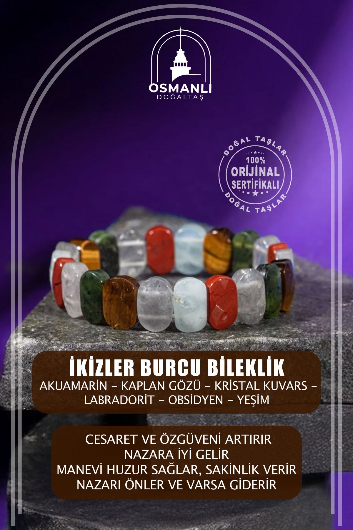 Ikizler Burcu Doğal Taş Geniş Kesim Bileklik