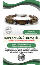 Sertifikalı Hakiki Orijinal Kaplan Gözü - Hematit  Doğal Taş İpli Bileklik (Köşeli Makrome Model)
