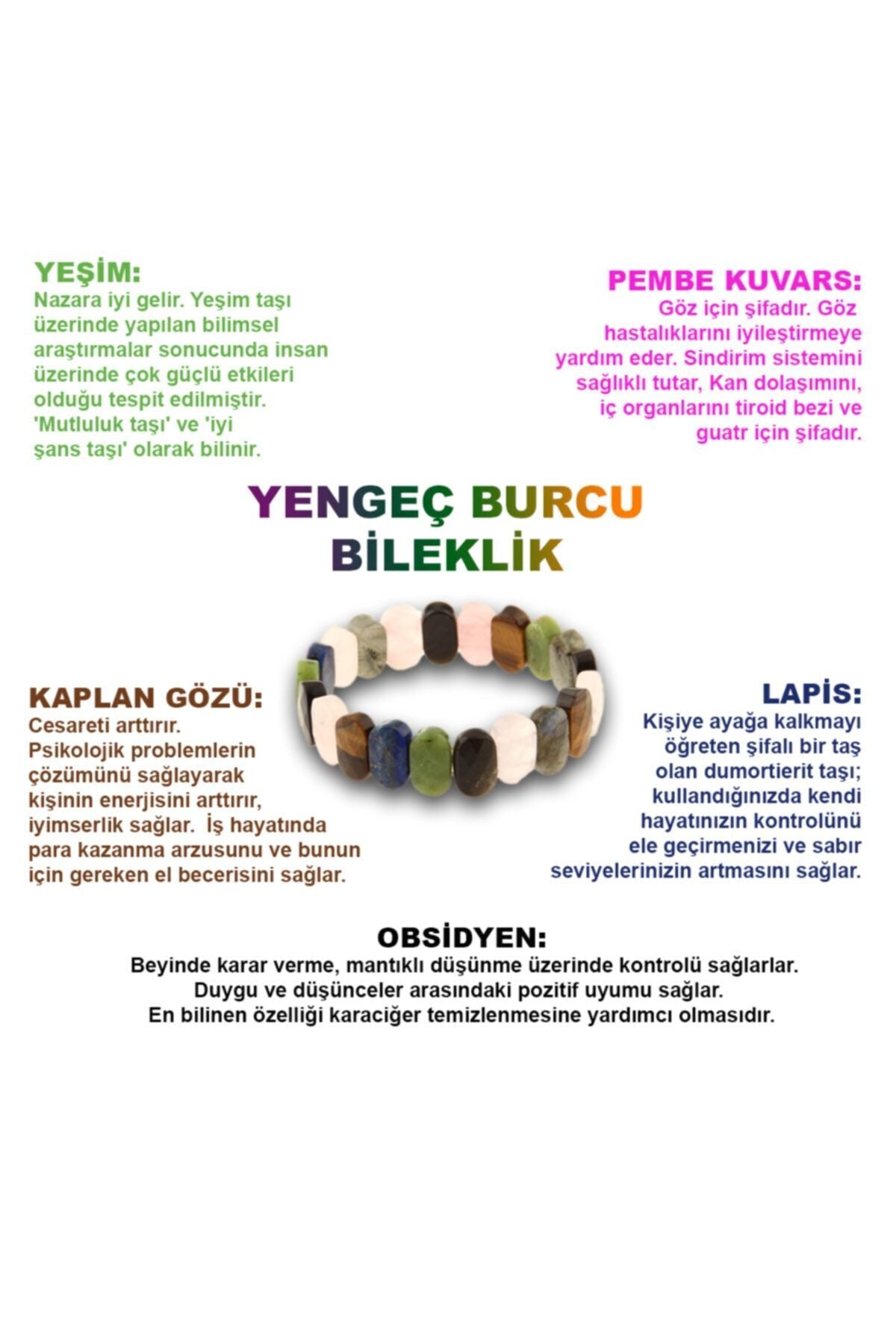 Sertifikalı Yengeç Burcu Doğal Taş Bileklik B024