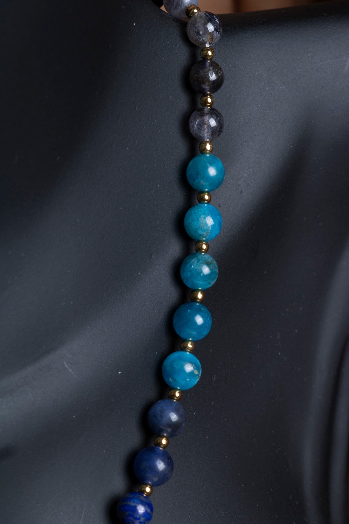 SERTİFİKALI Lapis Lazuli-Apatit-Labradorit-İyolit Doğal Taş Üçüncü Göz Çakra Kolye ODT232