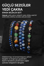 Güçlü Sezgiler & Yedi Çakra Bileklik Seti Lapis, Akik, Sitrin, Kaplan Gözü Sertifikalı Doğal Taşlı