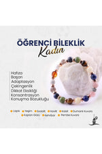 Sertifikalı Kız Öğrenci Bilekliği Kehribar-Yeşim-Kaplan Gözü-Dumanlı Kuvars-Kalsit-Havlit-Sodalit