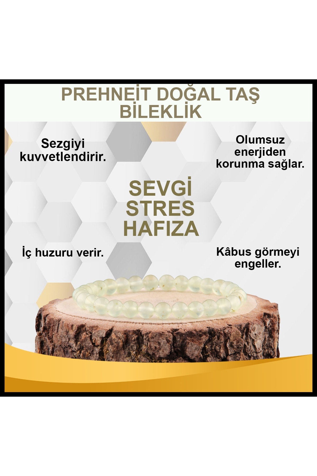 Sertifikalı Prehneit Doğal Taş Bileklik 6 Mm - B841