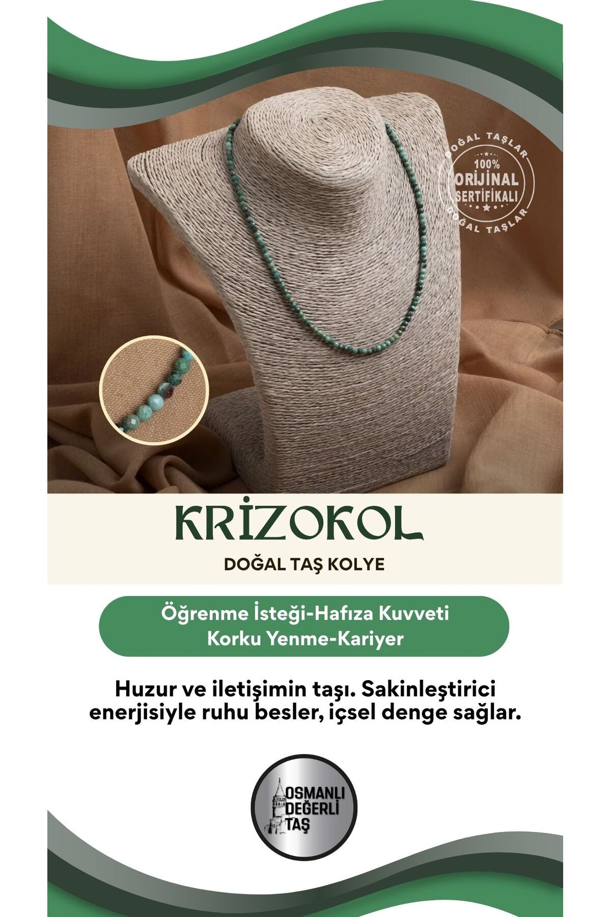 Sertifikalı Krizokol Doğal Taş Kolye – İçsel Huzur ve İfade Gücü