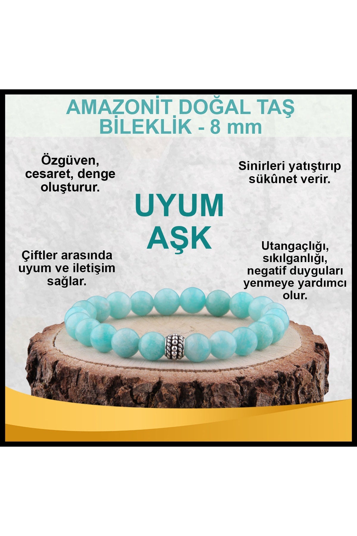 Sertifikalı Amazonit Doğal Taş Bileklik 8 Mm - B856