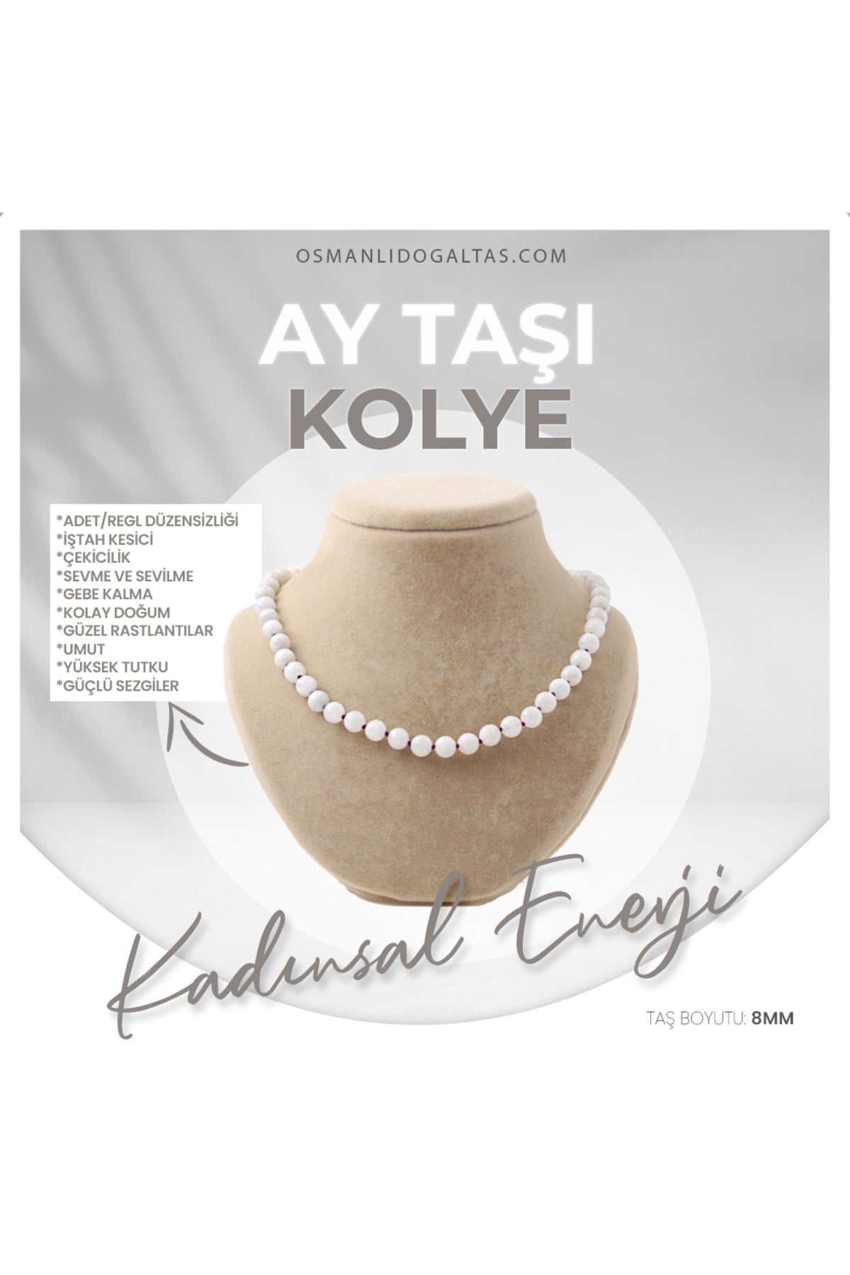 Sertifikalı Aytaşı Doğaltaş Kolye 8 Mm, M509