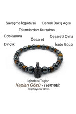 Sertifikalı Hakiki Orijinal Kaplan Gözü - Hematit 8mm Gladyatör Aparatlı Misinalı Doğal Taş Bileklik