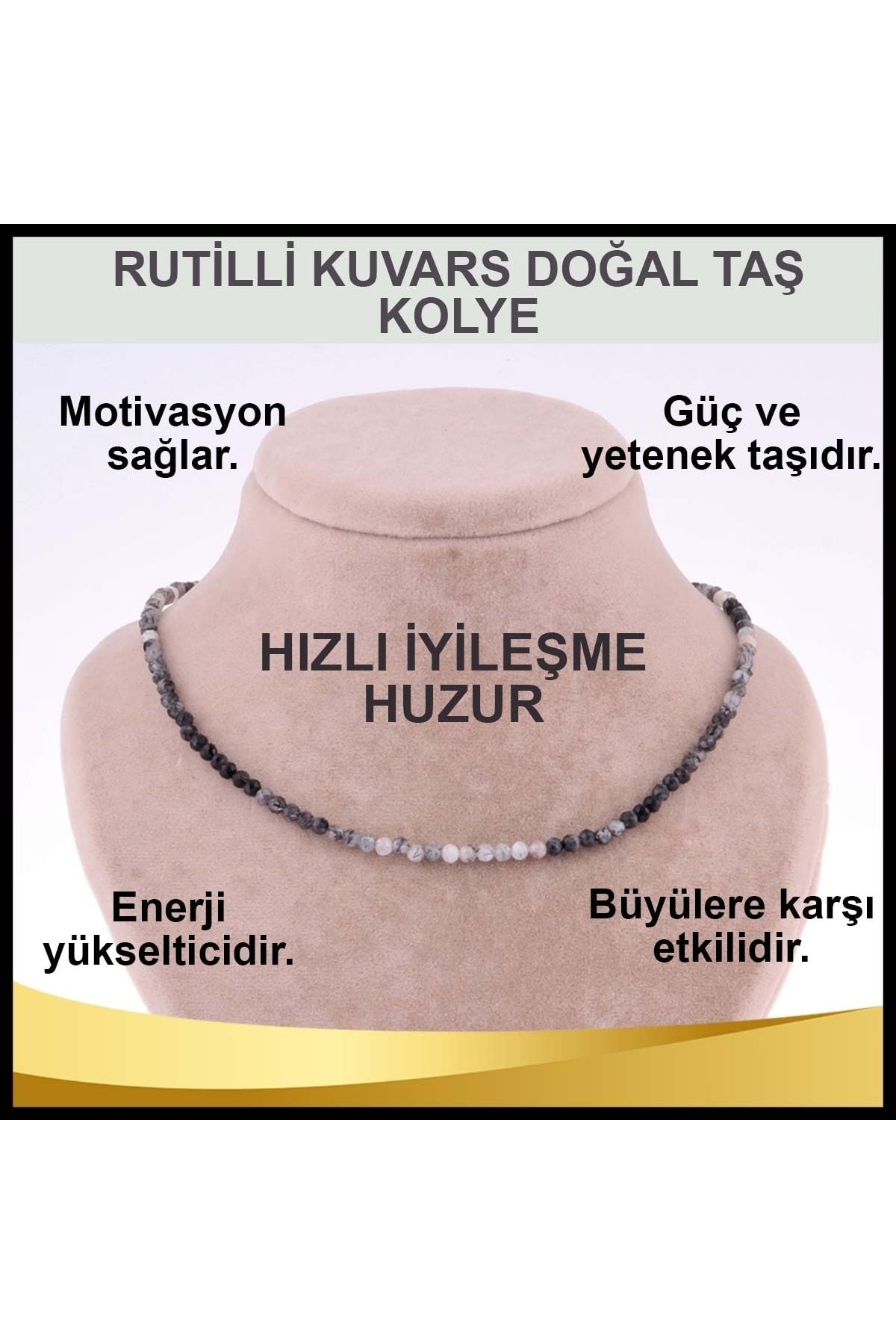 Sertifikalı Rutilli Kuvars Doğal Taş Kolye 3 Mm - M406
