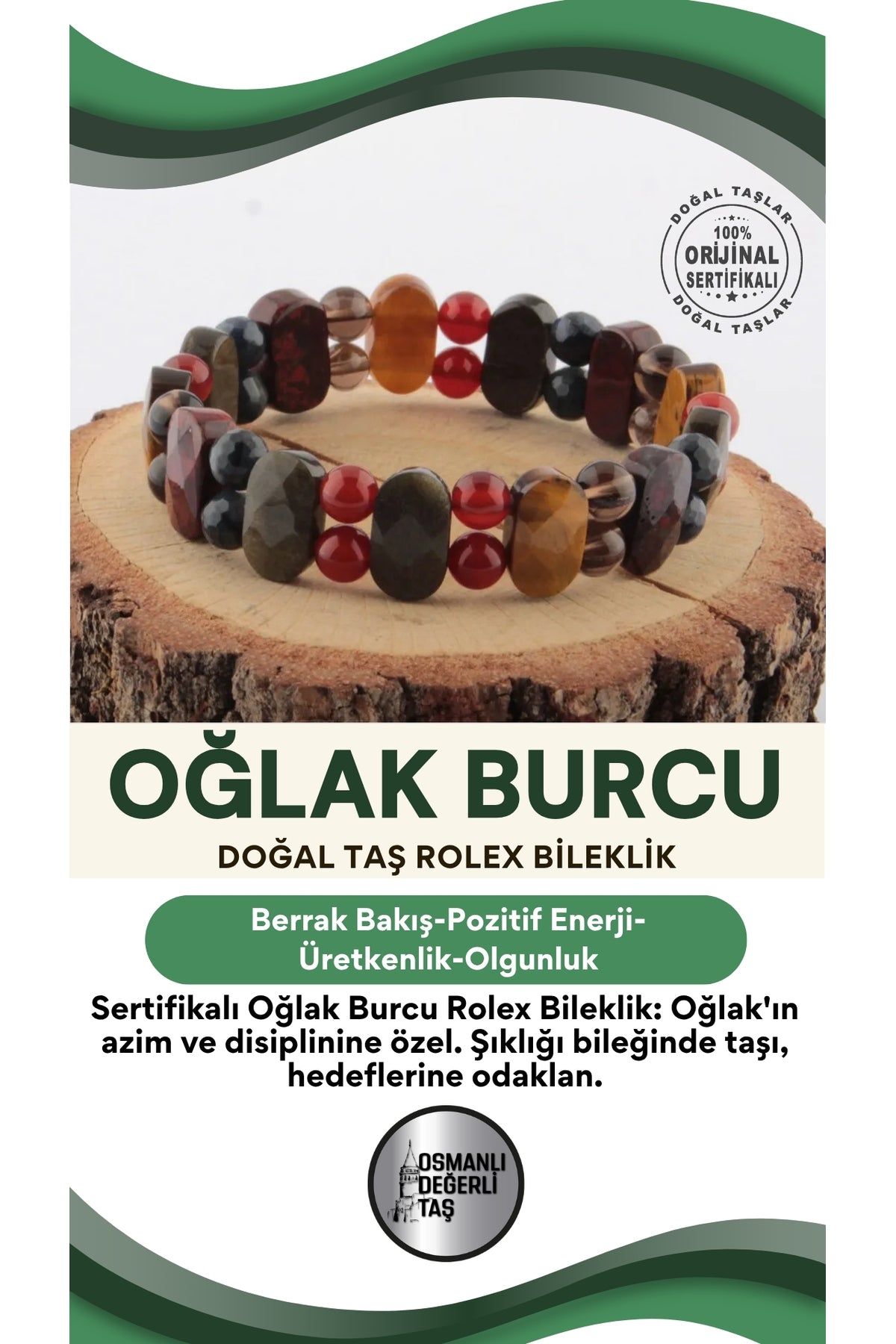 Sertifikalı Oğlak Burcu Doğal Taş Roleks Bileklik B009