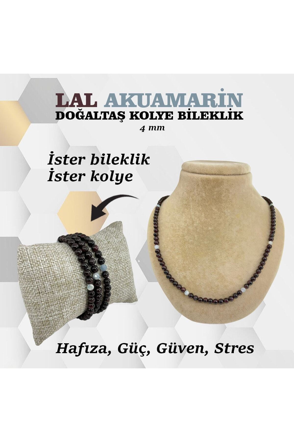 Sertifikalı Lal Akuamarin Doğaltaş Kolye Bileklik 4 Mm, M425