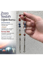 Oğlak Burcu Zaza Tesbih Doğal Taş Dumortierit, Jasper, Kırmızı Akik, Kristal Kuvars