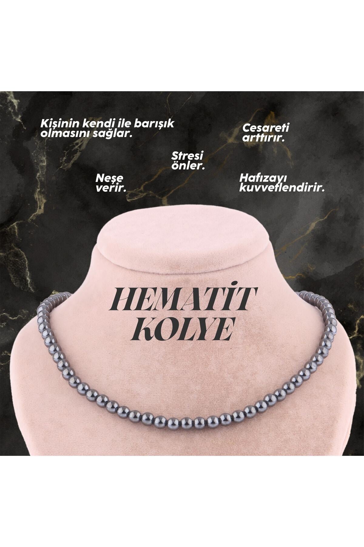 Sertifikalı Hematit Doğal Taş Düğümsüz Kolye 6 Mm - M396