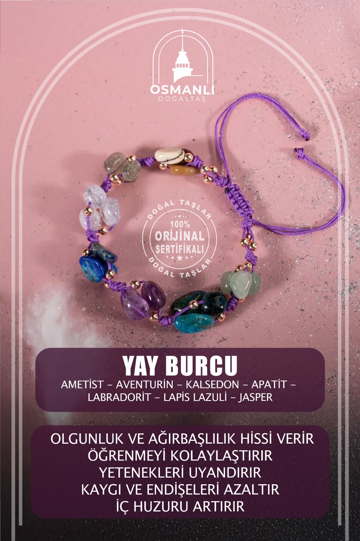 Yay Burcu Doğal Taş Natürel Makrome Bileklik