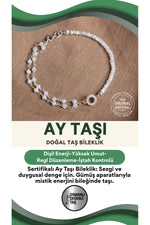 SERTİFİKALI Ay Taşı Doğal Taş Gümüş Aparatlı Bileklik