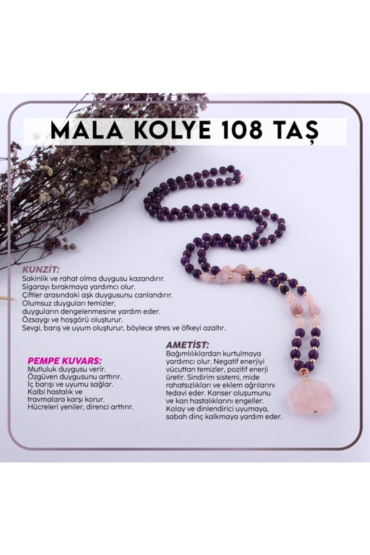 Sertifikalı Mala Kolye 108 Taş- Pembe Kuvars-ametist-kunzit Model Kodu Odtö8k7