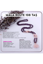 Sertifikalı Mala Kolye 108 Taş- Pembe Kuvars-ametist-kunzit Model Kodu Odtö8k7