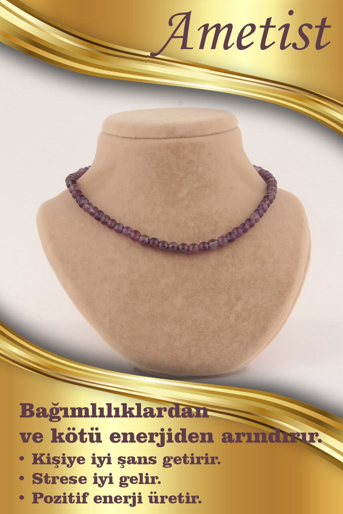 Sertifikalı Ametist 6mm Kolye (DÜĞÜMSÜZ)