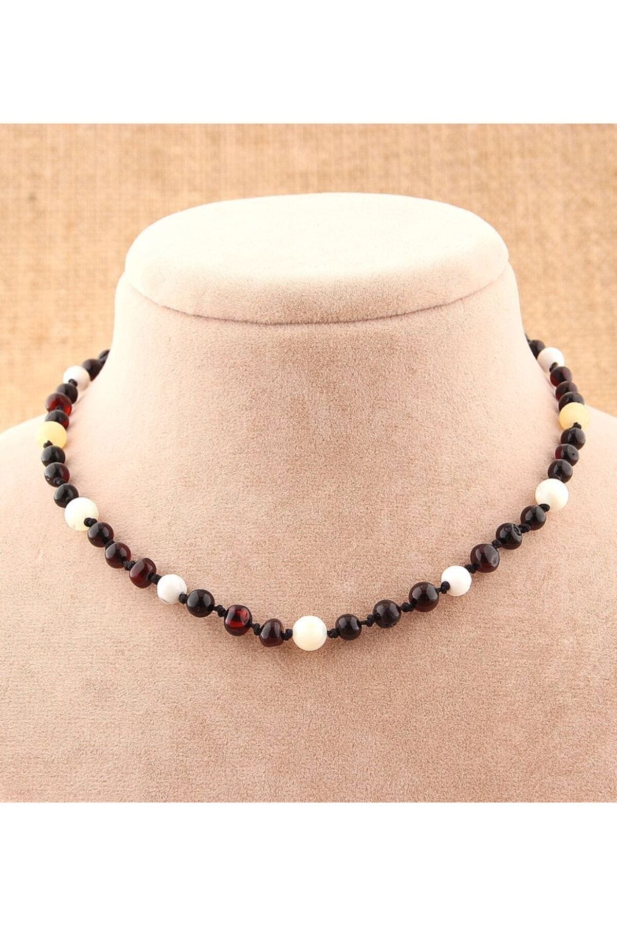 Sertifikalı Doğal Taş Bebek Kolye-kalsit,kehribar,havlit M095