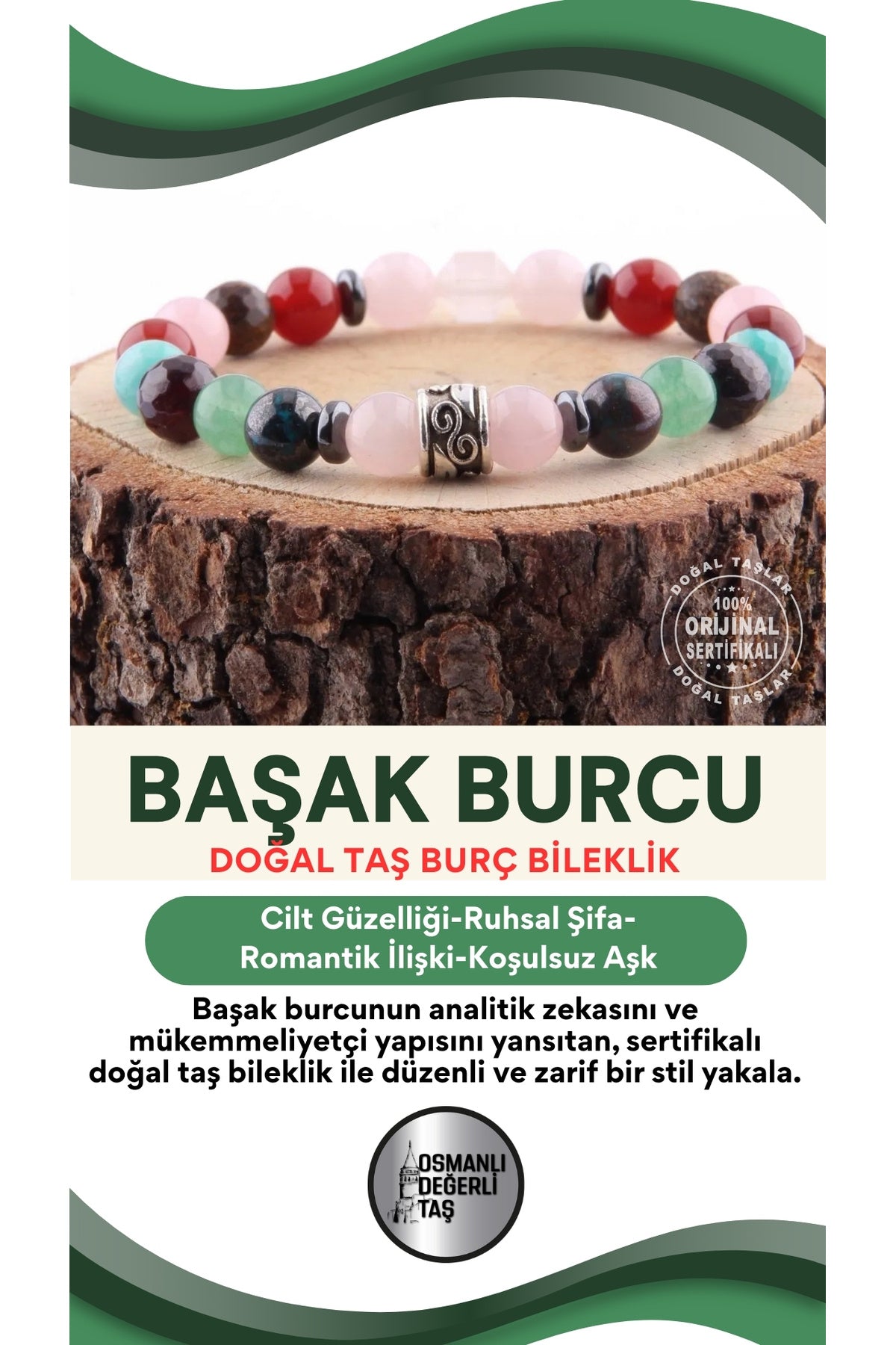 Sertifikalı Başak Burcu Doğal Taş Bileklik B020
