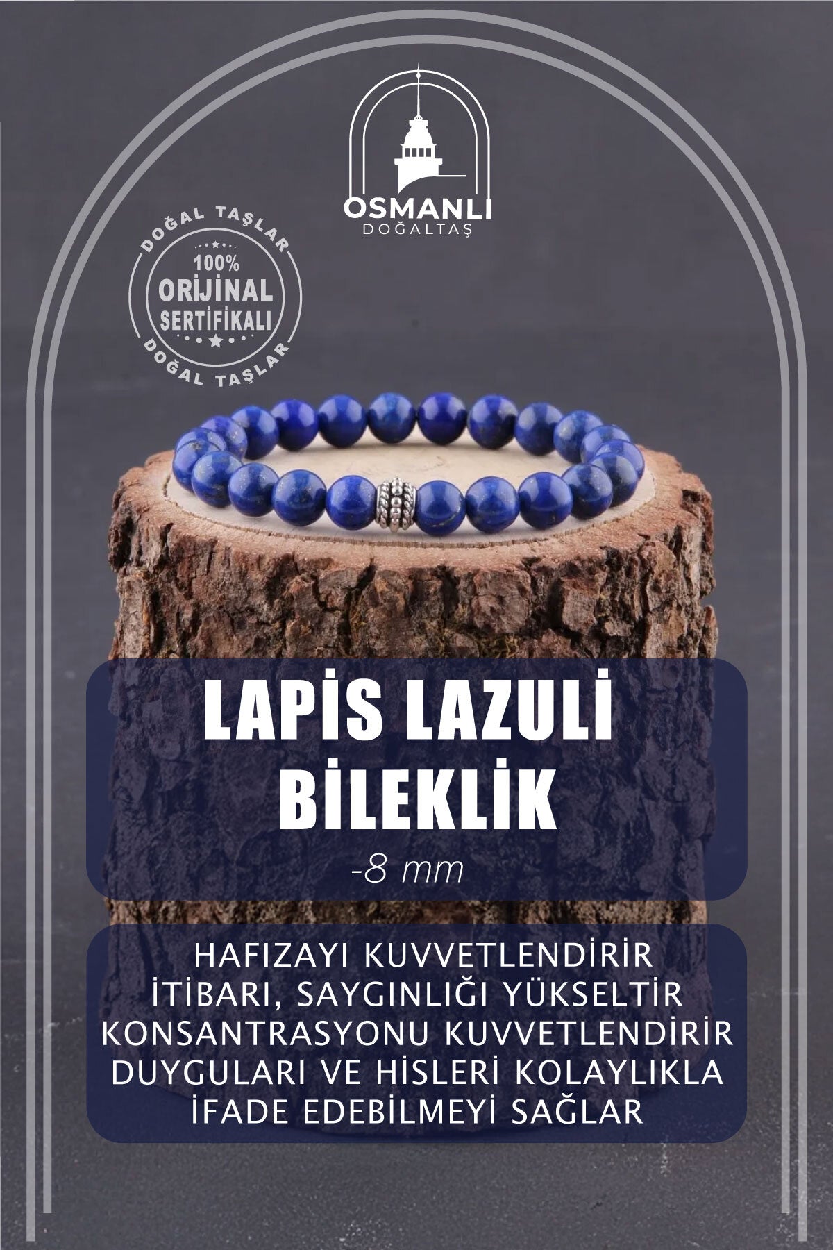 Sertifikalı Doğal Taş Bileklik - Lapis 8 Mm B512