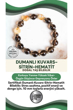 SERTİFİKALI Dumanlı Kuvars-Sitrin-Hematit Doğal Taş Bileklik (10 mm)
