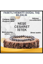 Sertifikalı Fasetli Hematit Doğal Taş Bileklik 6 Mm - B818