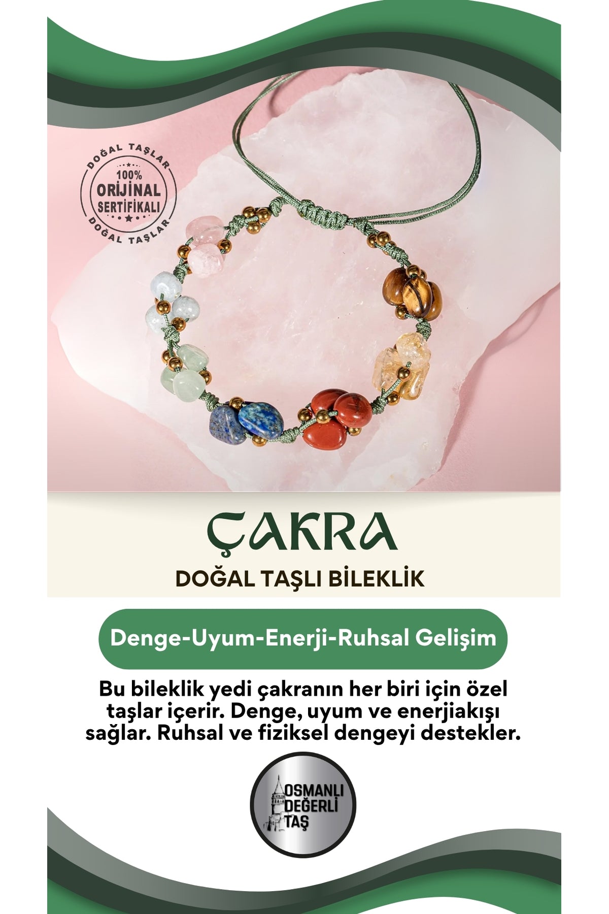 Sertifikalı Çakra Bilekliği Naturel Kesim Makrome %100 El Işçiliği
